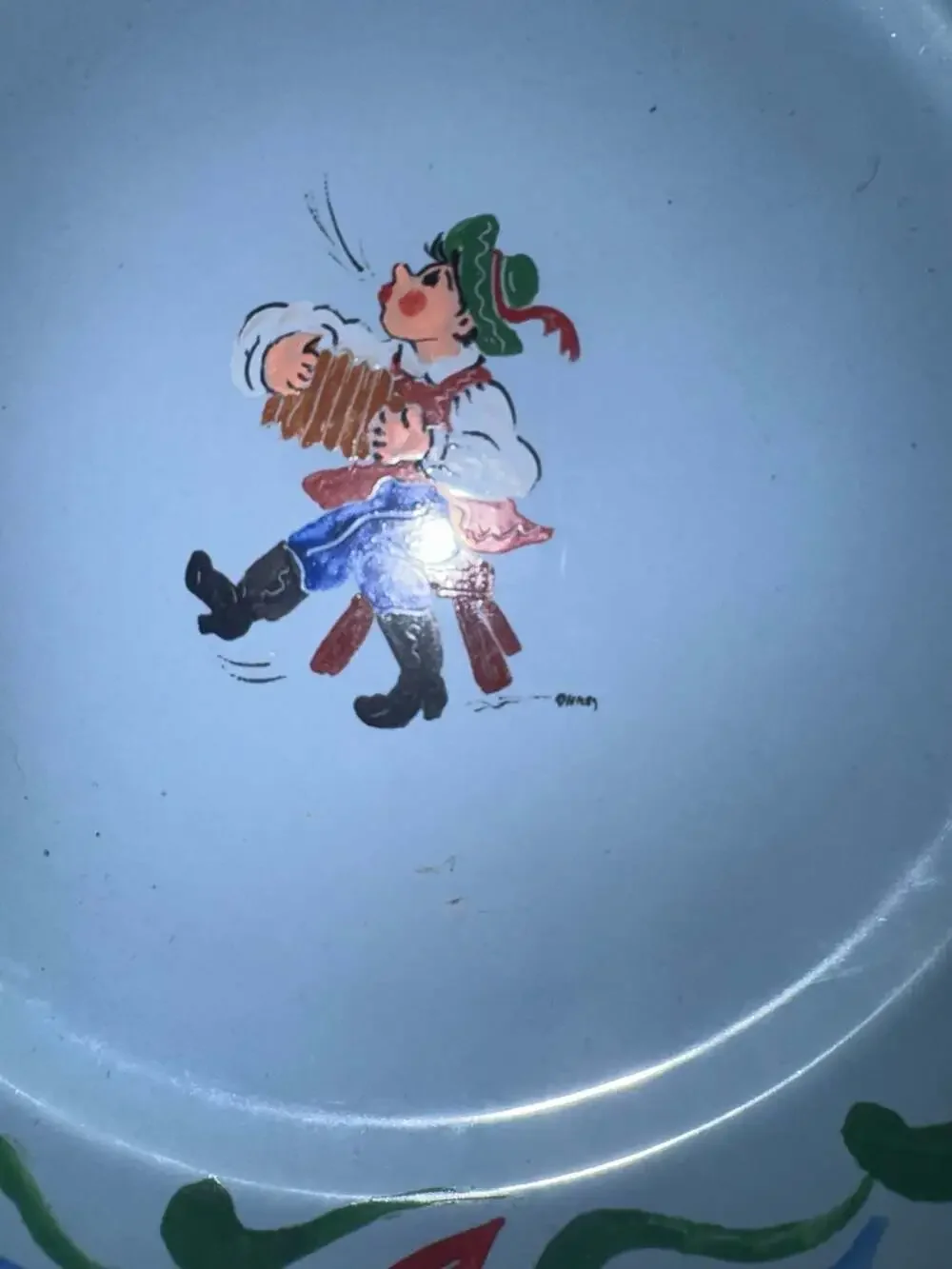Vintage Santa Anita Ware Hand-Painted Folk Art Plate with Accordion Player